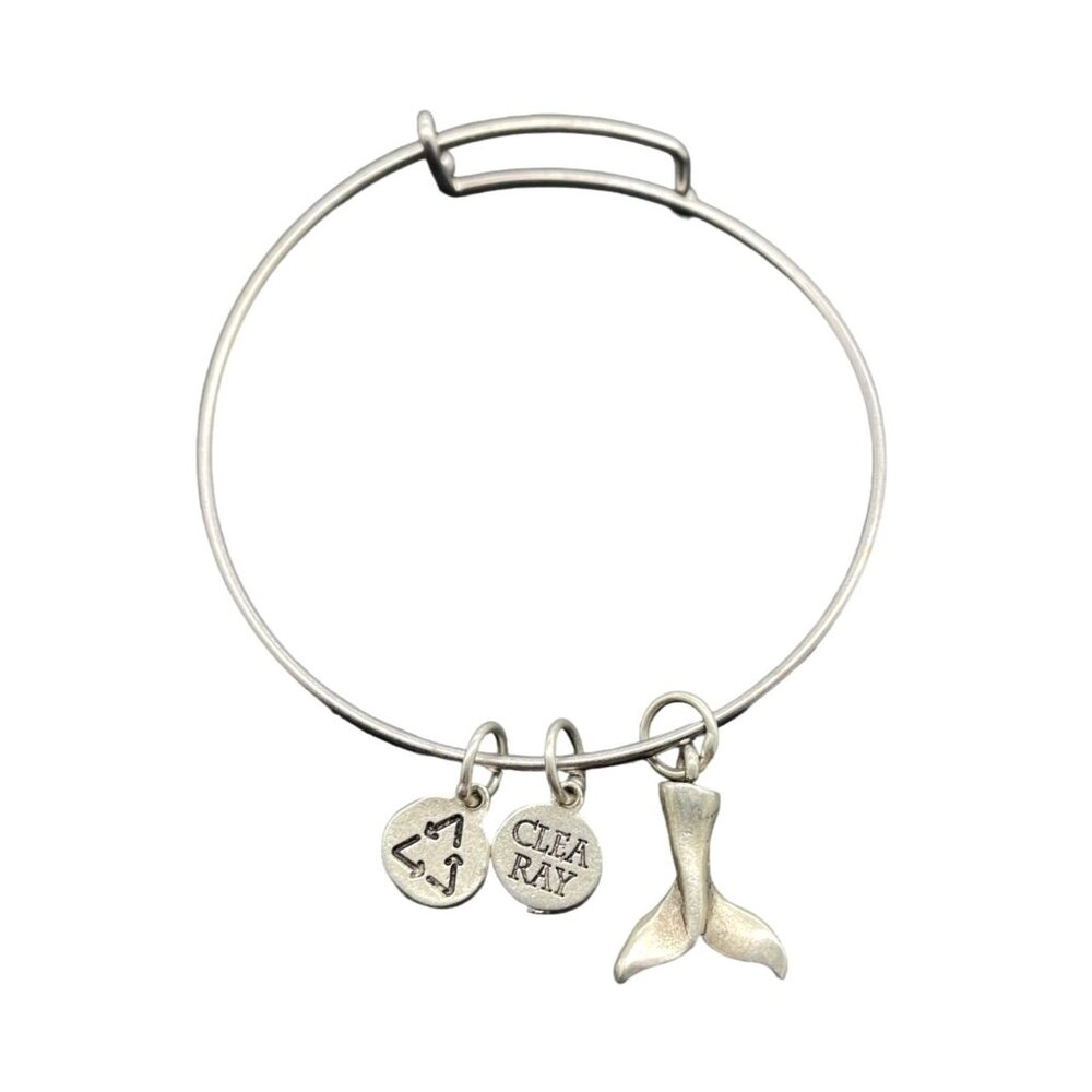 Clea Ray Whale Tail Charm Bangle Bracelet Silver Tone Retro Gifts College